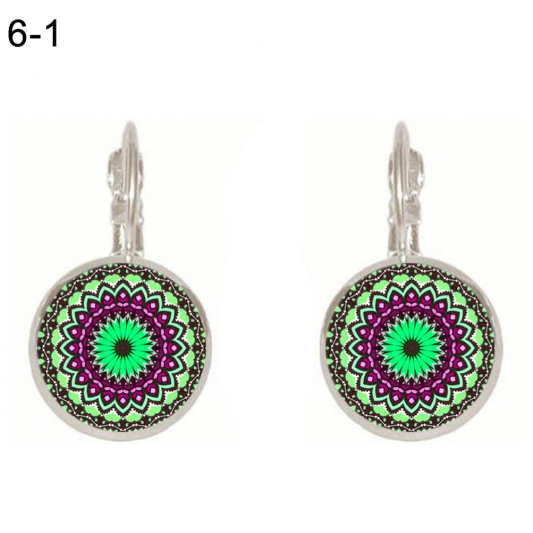 

Винтажные серьги с цветком лотоса и мандалой из стекла и кабошона Leverback, женские ювелирные изделия AVE 6