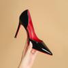 Women's Black Stiletto High Heels with Red Bottom, Side Cutout, and Pointed Toe - 2025 New Patent Leather Nightclub Shoes