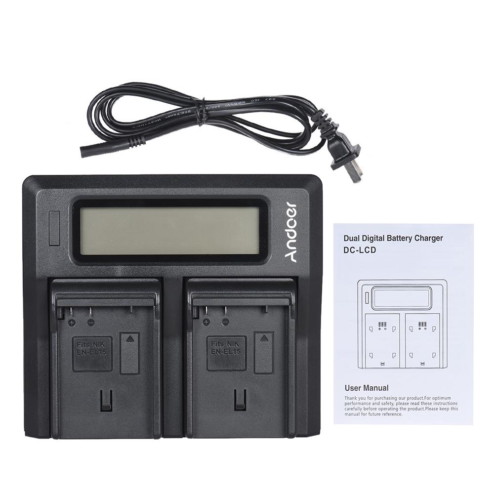 Andoer EN-EL15 Dual Channel Digital Camera Battery Charger W/ LCD Display Replacement for Nikon
