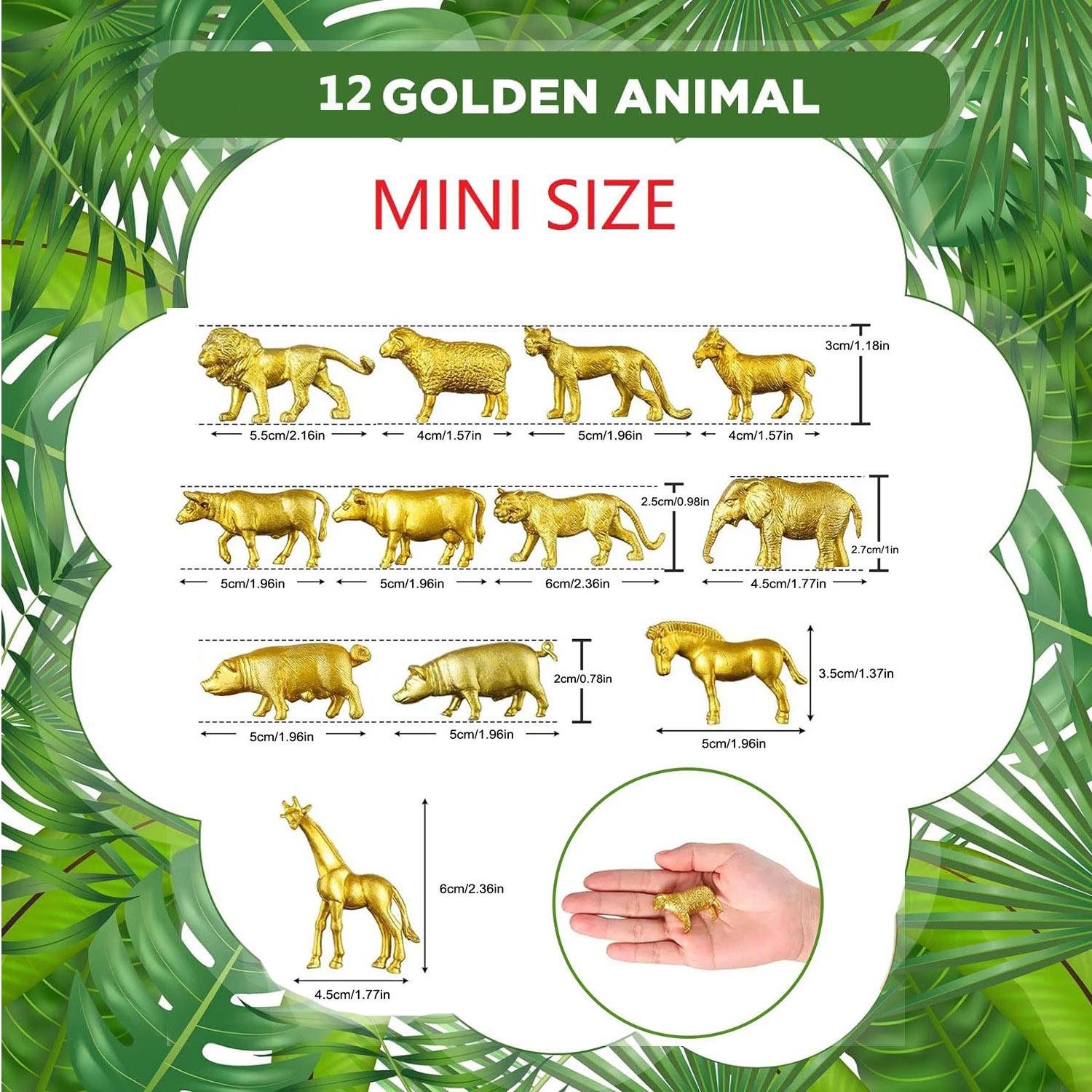 

12 Pcs Gold Plastic Animal Figurines Toys Zoo Safari Animals Decor Mini Jungle Cake Toppers for Themed Birthday Party