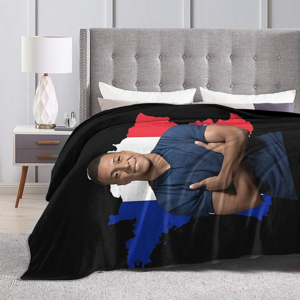 Mbappes Knitted Blanket Flannel France Football Ultra-Soft Throw Blankets for Bed Bed Rug