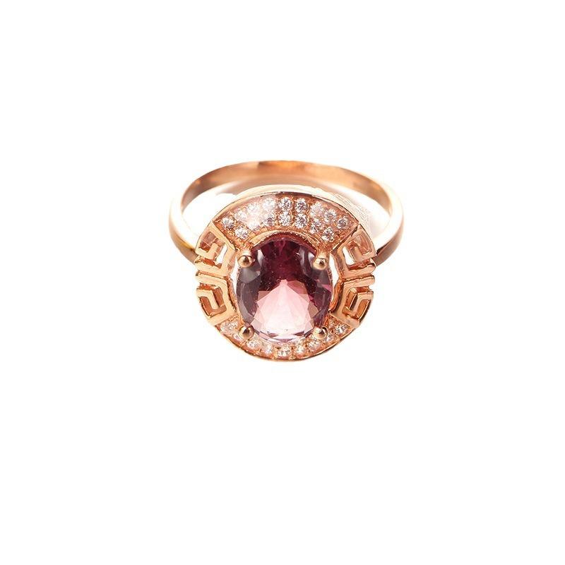 Russian Purple Gold Smoke-Colored Gemstone Egg Surface Pattern Ring Plated Rose Gold Hollow Ring Color Gold Set