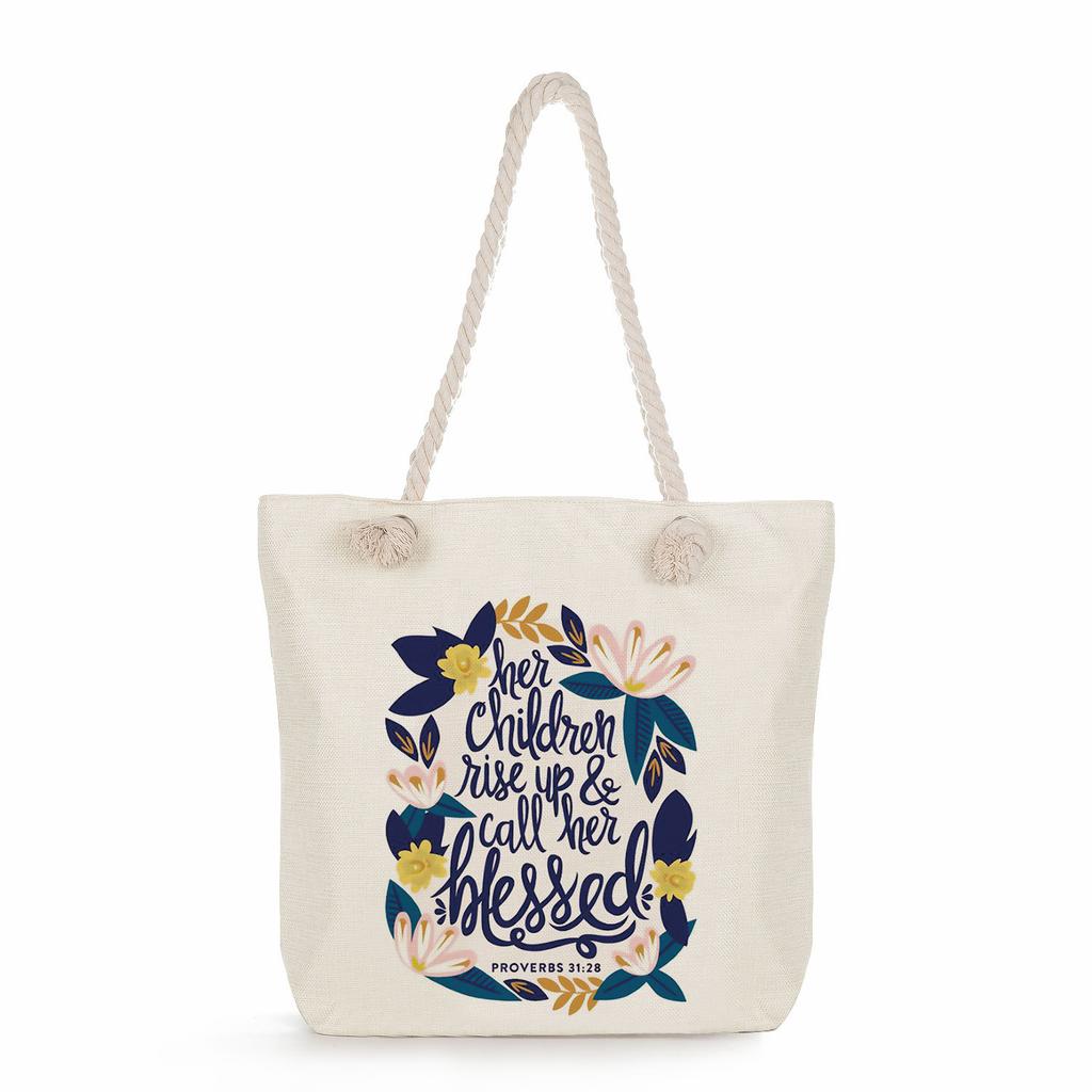 Multifunctional Trendy Letters Printed Thick Rope Shoulder Beach Bag Casual large capacity handbag 7593