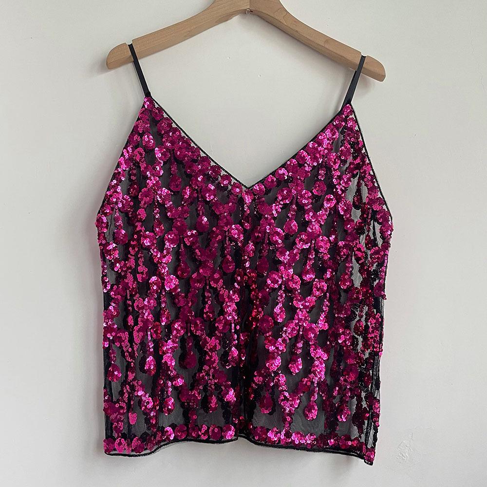 European & American V-Neck Sequin Camisole: Chic Sleeveless Top for Inner & Outer Wear