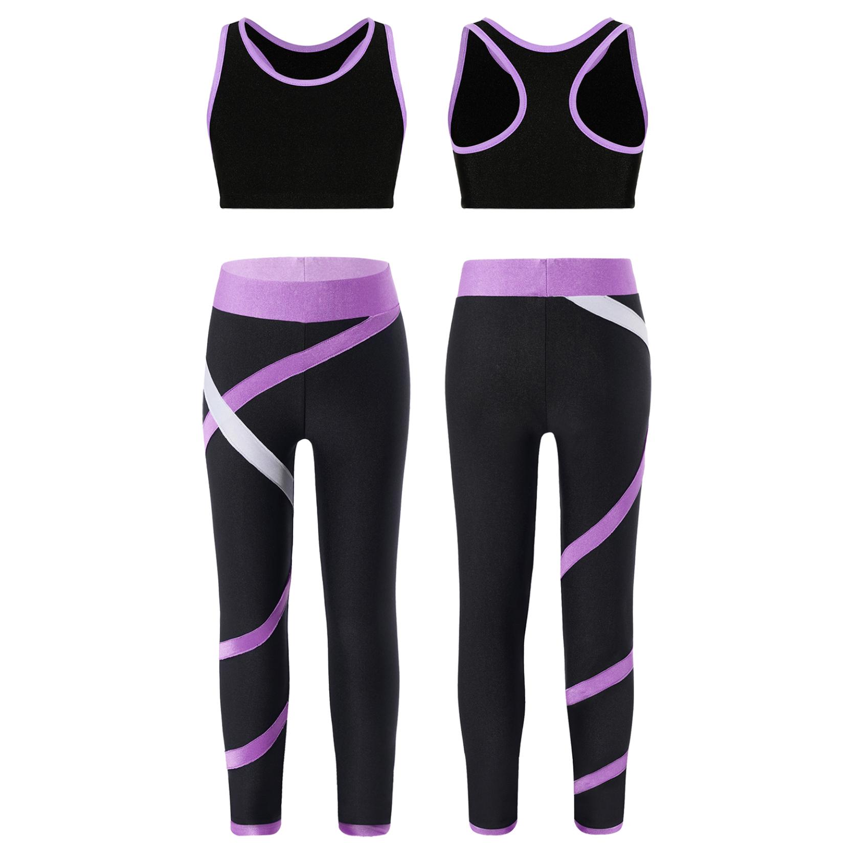 

Детский укороченный топ без рукавов для девочек с леггинсами с цветными блоками, спортивная одежда для джазовых танцев, катания на коньках и тренировок 13-14 Years лавандовый