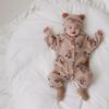 Baby Romper: Autumn Waffle Texture, Cartoon Print, Single-Breasted Long Style for Newborns