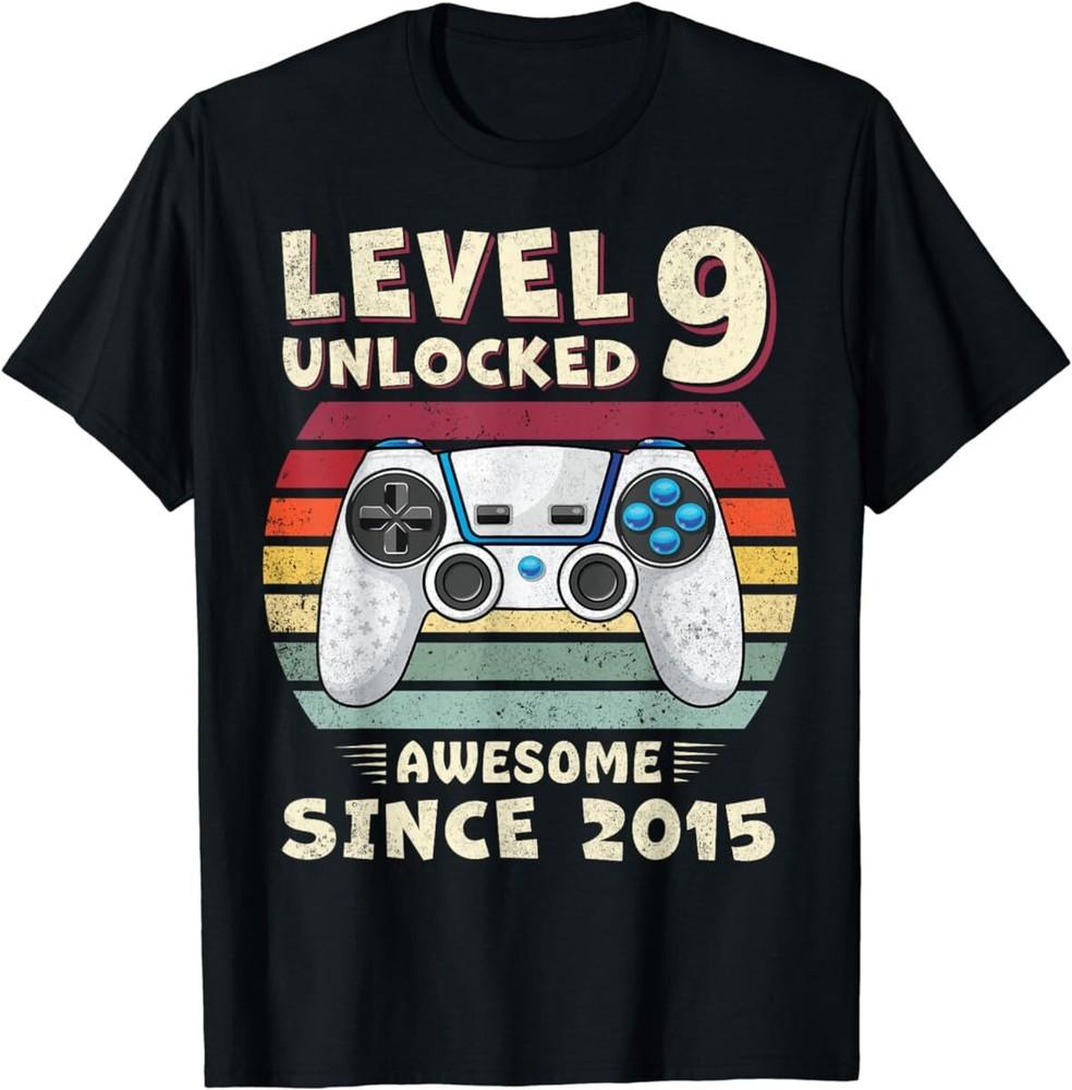 

Nine 9th Birthday Decoration Boy 9yr 9 Year Old Birthday T Shirt Men Women Kid L