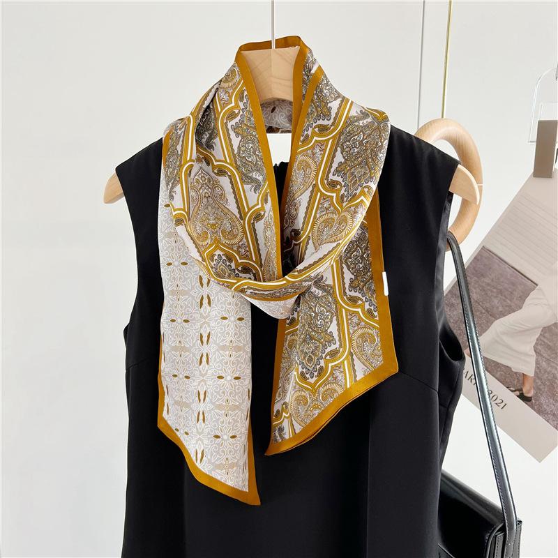 Silk Scarf, Versatile Femininity, Cashew Nut Mulberry Silk Scarf, Thin, Narrow and Long Double-sided Scarf, Streamer.