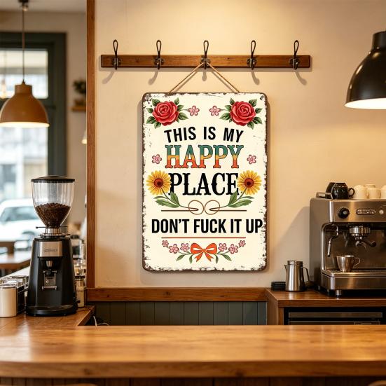 Yousheng This Is My Happy Place Metal Sign Vintage Floral Garden Wall Decor Rustic Hanging Plaque for Outdoor Garden Patio Garage