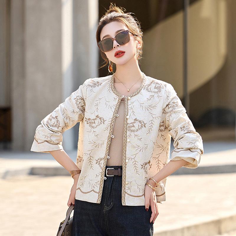 Wiosenna kurtka żakardowa damska petite 2025 - Nowy styl chiński RX9206