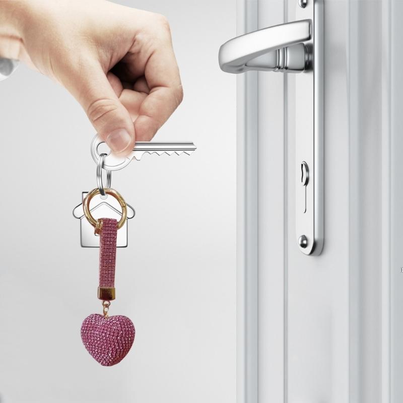 Fashion Rhinestone Heart Keychain Pendant Lovely Hanging Decorations Keyring Charm for Purse Bag Backpack Handbag