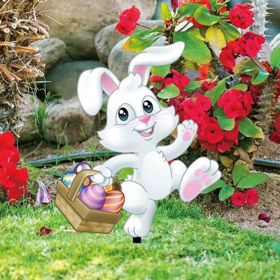 Osterdekorationen für den Außenbereich, Hofschilder, Osterzwerge, Hasen, Eier, Korbschilder mit Pfählen für den Frühling, Ostern, Gartendekorationen für den Außenbereich