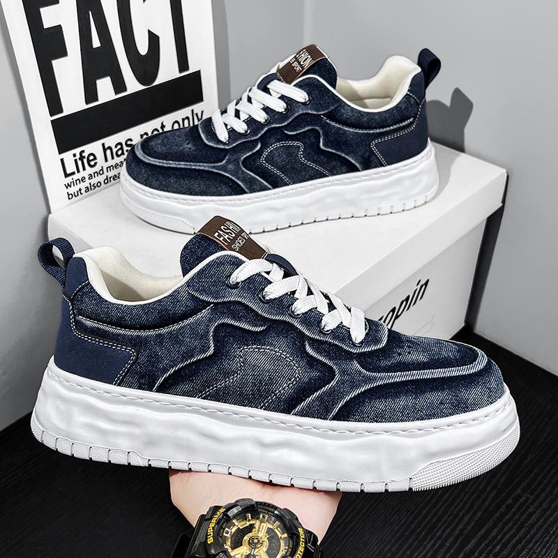 

Холщовый джинсовый дизайн Персонализированные мужские кеды на толстой подошве для скейтборда Модная и трендовая мужская повседневная обувь Легкая обувь 45 синий