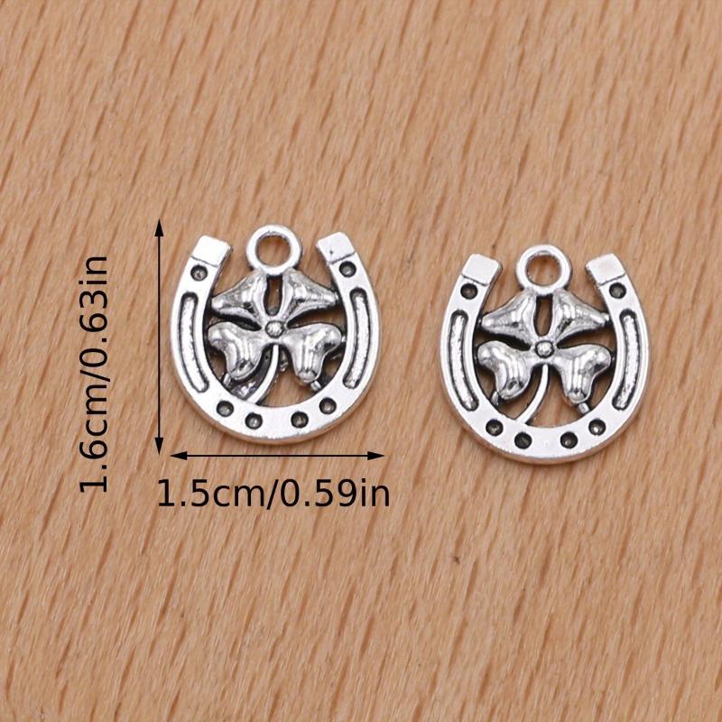 50Pcs 15*16Mm Antique Pendant Charms Horseshoe Lucky Clover Pendant Vintage Ornaments Diy Handmade Jewelry Accessories