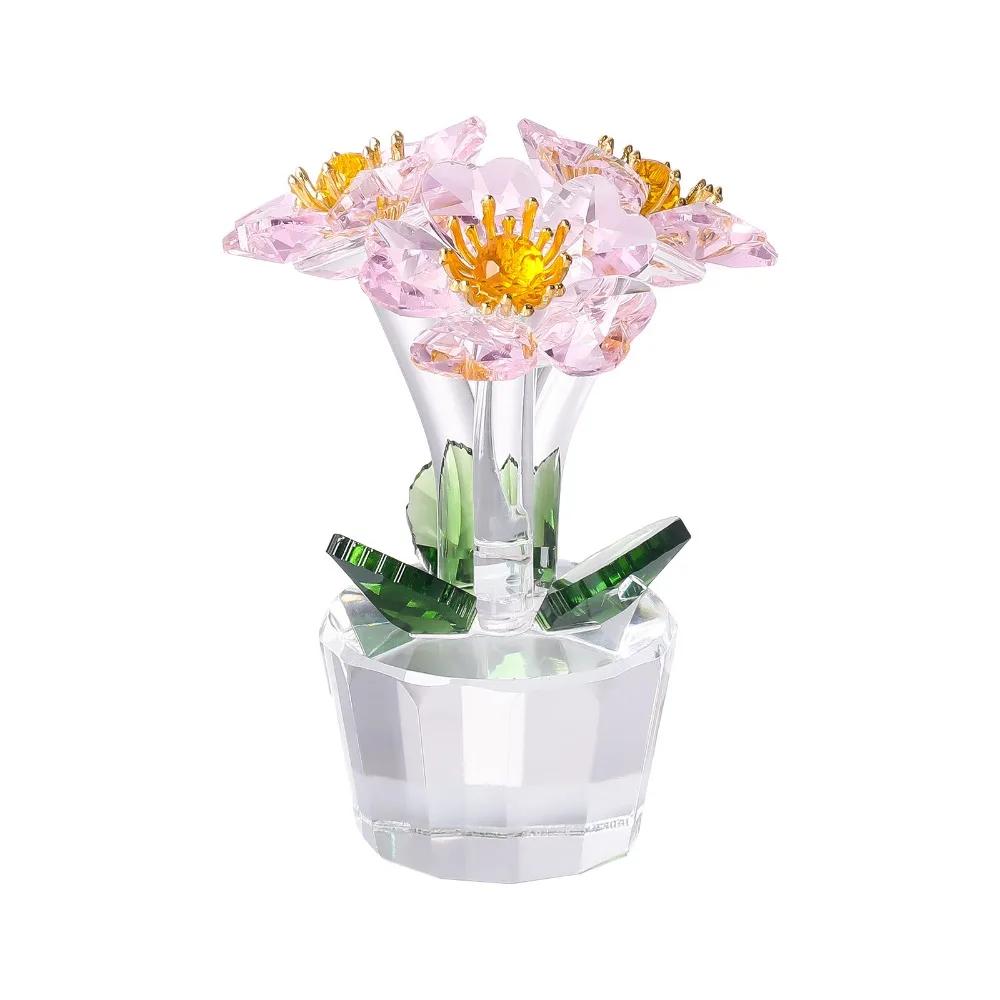 Handcraft Crystal Flower Statue Ornament Clear Base Artificial Flower Figurine Rose Tulip High Transparence