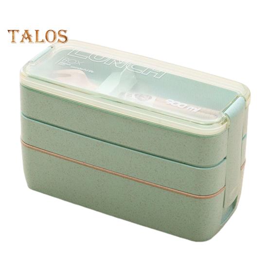 

1000 мл Ланч-бокс, 3-слойная коробка для бенто, большая емкость, прочный ящик для хранения продуктов с вилкой, ложкой для школьного офиса зелёный