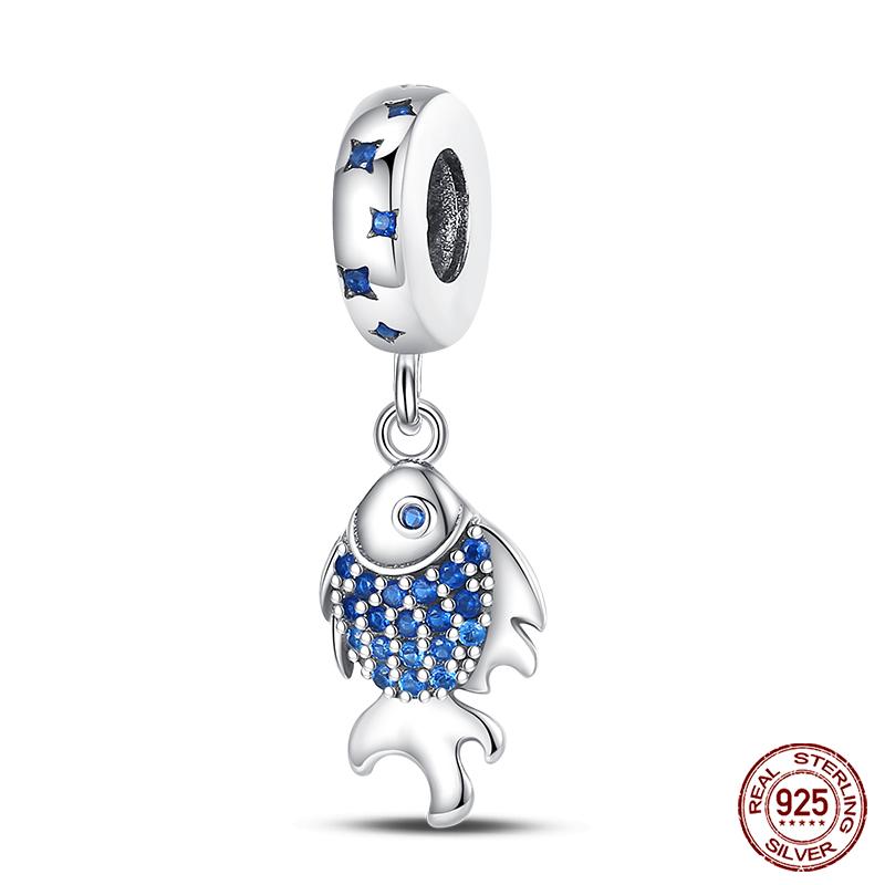 100% Real Prata-Banhado Ocean Series Tartaruga Caranguejo Sereia Charms Contas Fit Original Diy Pulseiras Bangles Jóias Presentes