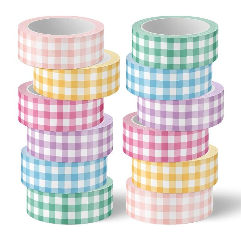 12 Stück Oster Karo Washi Tape Set, Helle Farbe Karo Dekoratives Geschenkband, Tagebuch DIY Bastelband