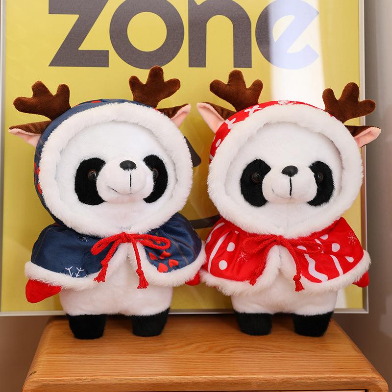 Cute Christmas Cape Panda Doll Plush Toy Black And White Red Panda Doll Children'S Soothing Doll