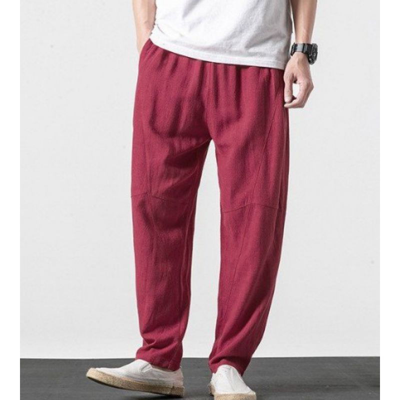 Japanese-style Thin Men's Linen Pants, Casual Pants, Cotton and Linen Lantern Pants for Teenagers, Large-sized Loose Wide-leg Pants
