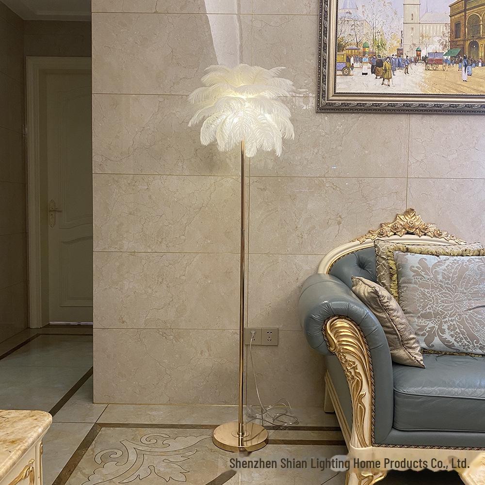 Nordic Romantic Ostrich Feather Floor Lamp - Soft Light Decorative Bedside Lamp