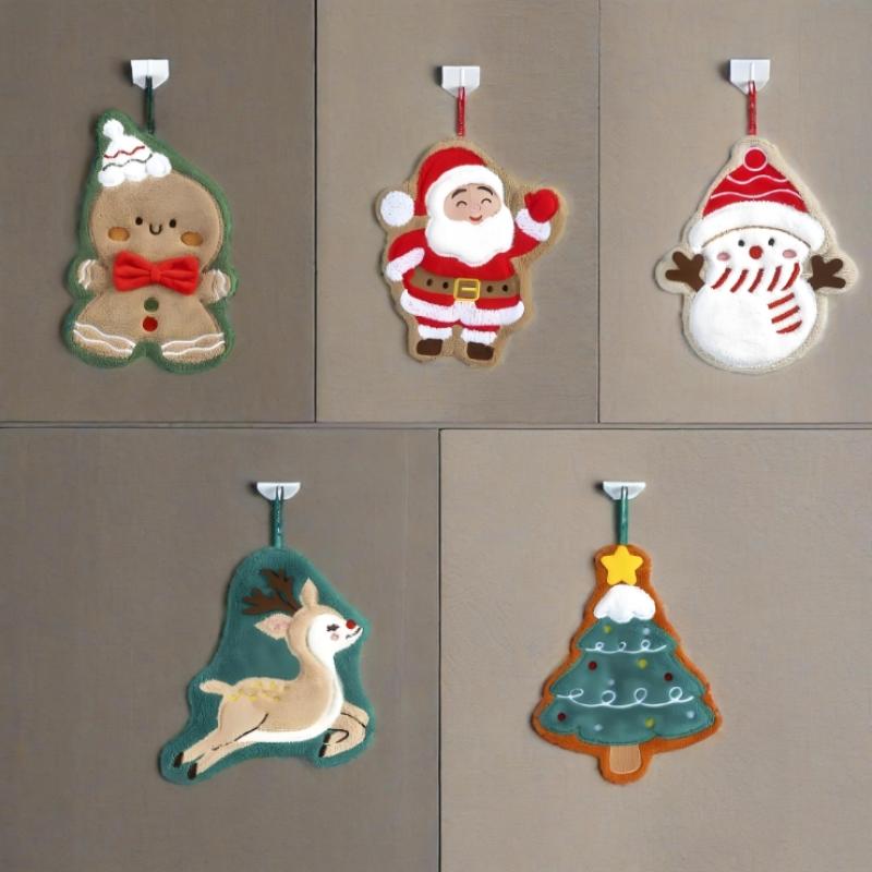 Christmas Hand Towel Kitchen Absorbent Cleaning Cloth Hanging Quick Drying Rag Bathroom Snowman Santa Claus Hand Cloth