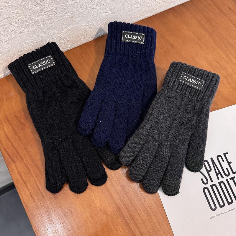 Handgestrickte Touchscreen-Handschuhe für Herren Winterwärme Mit gemustertem Design Für Freizeitkleidung