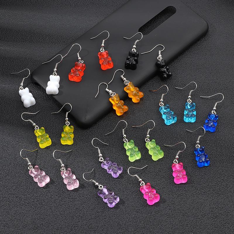 Colorful Jelly Resin Bear Earrings - European & American Fashion