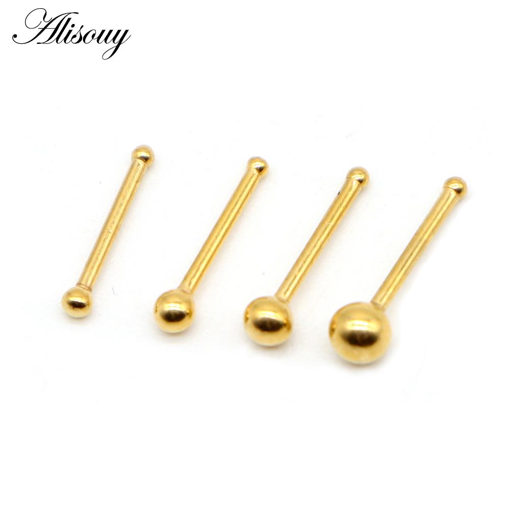 

Alisouy 1PC носовые гвоздики бар 316L нержавеющая сталь шарики носовые пирсинг серьги Nariz женские носовые кольца модные украшения для тела #4 0.8*7*3.0mm золотой
