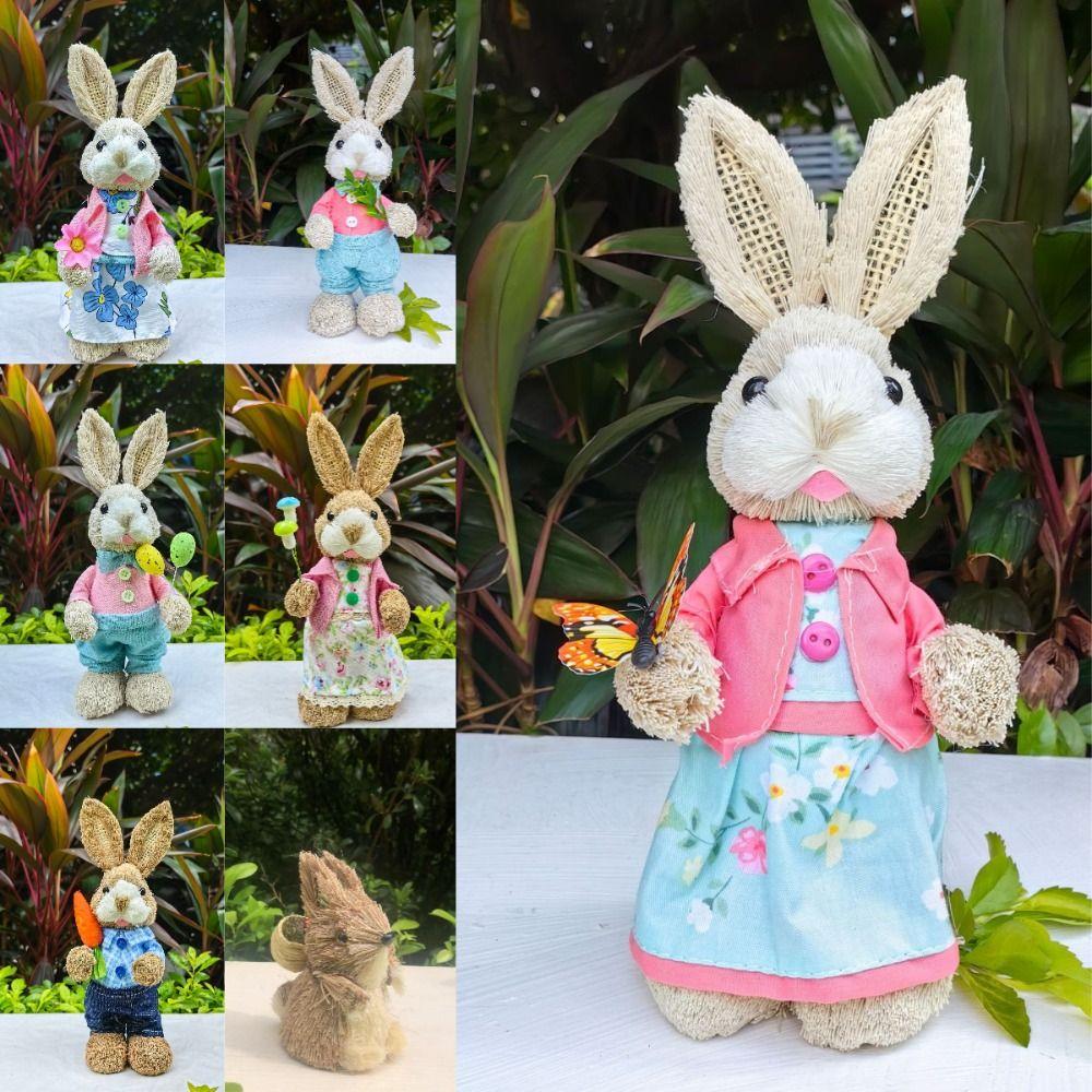 DIY Rabbit Straw Figures High-25cm Rabbit Statue New Garden Statues Home