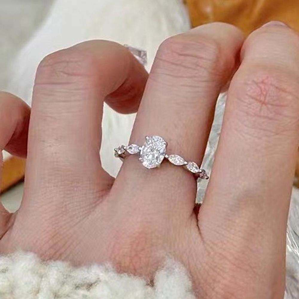 1 Karat oval geschliffene Moissanit-Ringe für Damen Funkelnder Diamant 925er Silber Verlobung Ehering Schmuck Mit