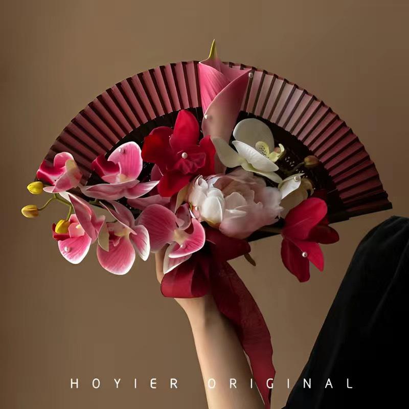 New Chinese Style Bride Folding Fan Bouquet for Engagement or Robe Accessory