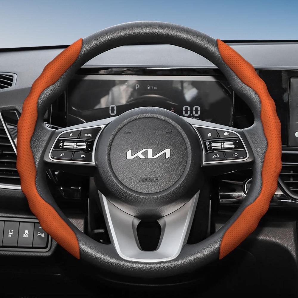 Suitable for Kia Steering Wheel Cover with Wavy Sports Design, Breathable Leather, Segmented Anti-Slip, Sweat-Absorbing Protective Cover for Ceed,