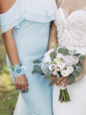 2Pcs Fake Roses Wrist Corsage Wristlet and Boutonniere Set for Wedding Bridesmaid Mother Grandmother for Bridal Shower Wedding Artificial Roses Flower