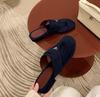Leather Retro Metal Buckle Toe Flip-flops Shoes Women's Flat Summer Wear a Pedal Beach Sandals