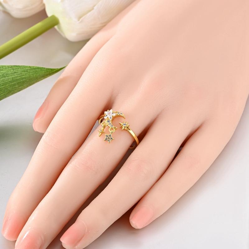 Copper Original Golden Glittering Stars Moon Ring Women'S Anniversary Gift Engagement Rings For Women Mens Jewelry