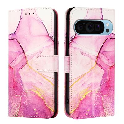 For Google Pixel 9 Pro/Google Pixel 9 Case with Strap Marble Pattern Leather Phone Cover Card Holder