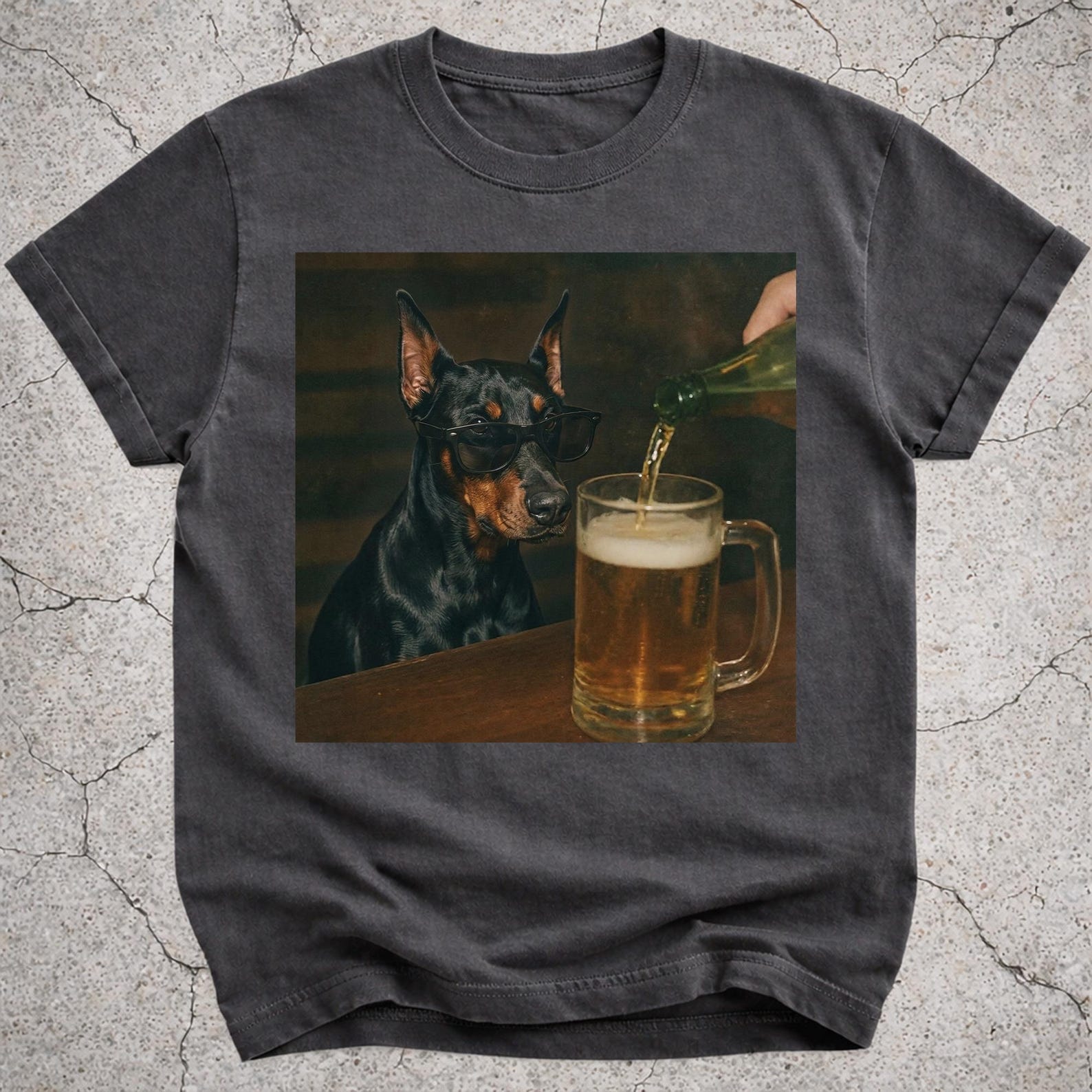Black Doberman Drinking Beer Shirt, Funny Doberman Dog Meme T-Shirt, Beer Lover Gift, Doberman Owner Vintage Tee, Silly Novelty Shirt 2XL