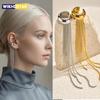 Ear Cuff Gold Color Long Tassel Drop Earrings for Women, Stainless Steel Non-Piercing Clip On Earrings