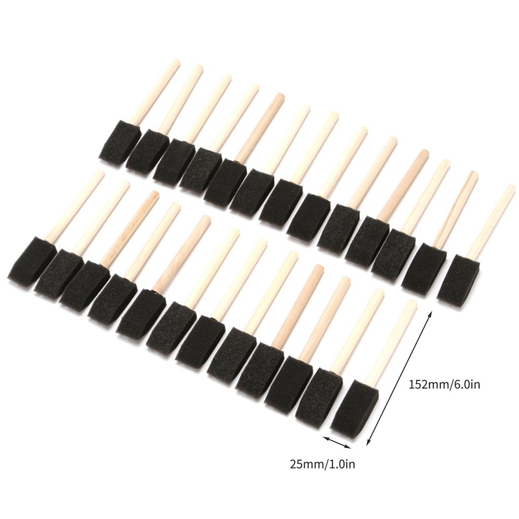 25 Pieces 1-Inch Foam Brush Set Sponge Paint Brushes Wooden Handle Lightweight for Students Family