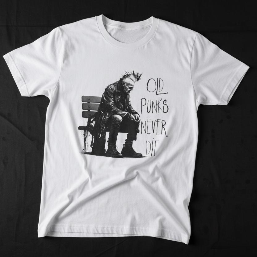 Old Punks Never Die Tričko Černé Punkové Goth Rockabilly Tričko S Hranatým Grafickým Potiskem Hudební Dárek pro Fanoušky Alternativního Stylu Tričko Dárek