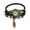 Vintage Blattuhr, Handgeflochtene Bronze Vielseitige Vintage Leder Damen Armbanduhr 795