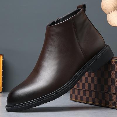 Bottes Bottes d'automne et d'hiver pour hommes bottes en velours de cuir montantes tendance polyvalentes chaudes bottes en cuir