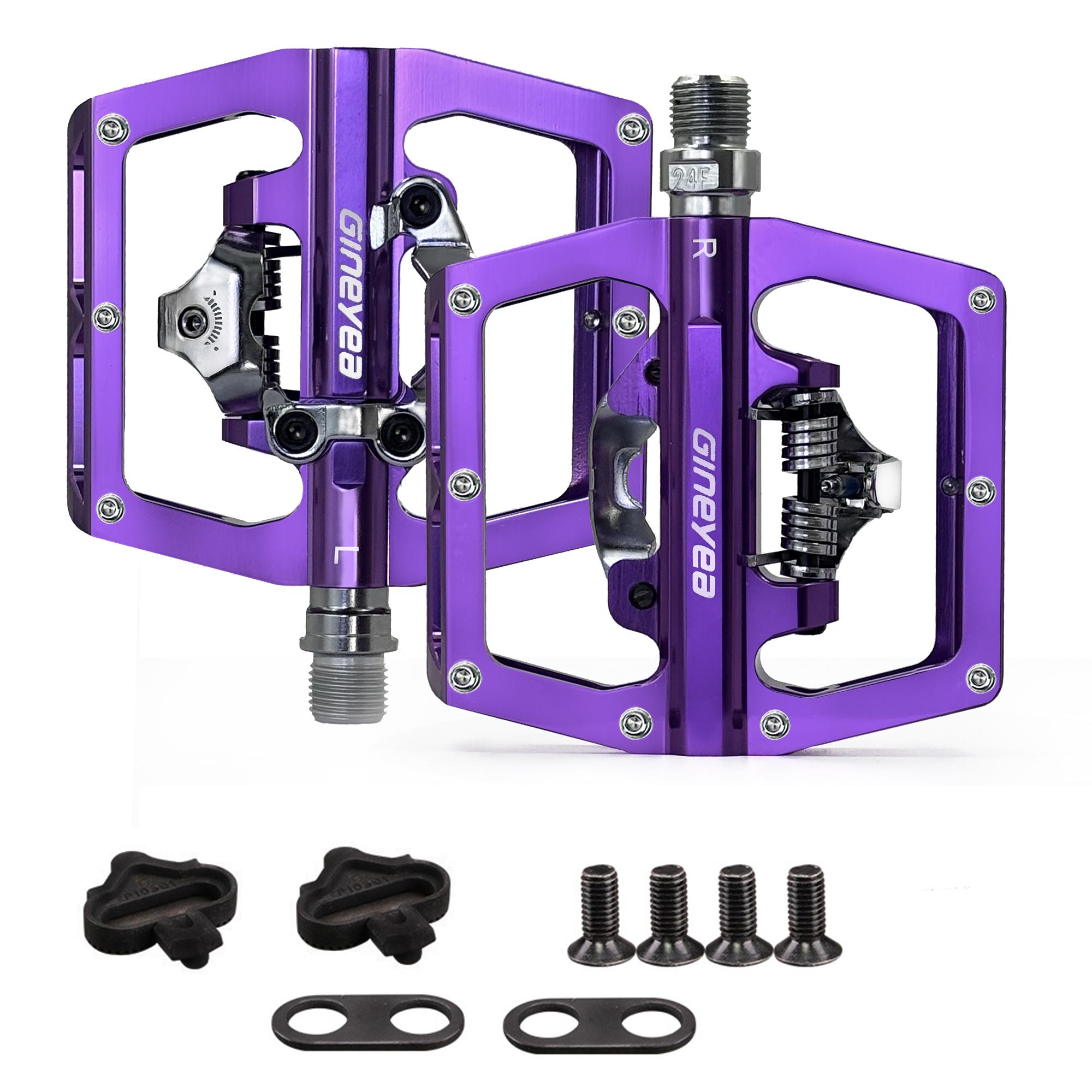 Gineyea Mountain Bike Clip Pedals, Dual Function Gravel MTB Bike Clipless Pedals with cleats Bicycle Pedals compatible with SPD фиолетовый