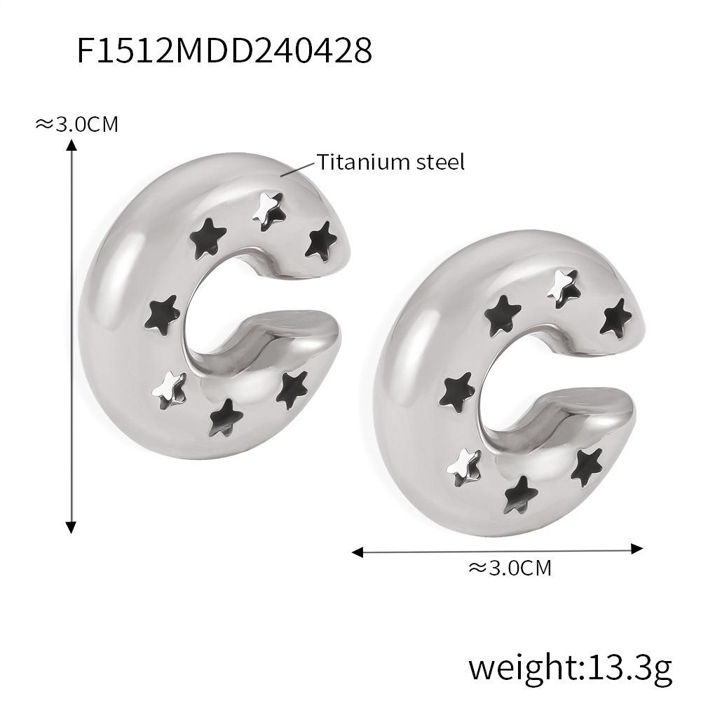 New Geometric Hollow C-Shaped Hollow Ear Clips Titanium Steel Plated 18K Gold Dripping Oil Smooth Design Earrings Versatile Jewelry Women