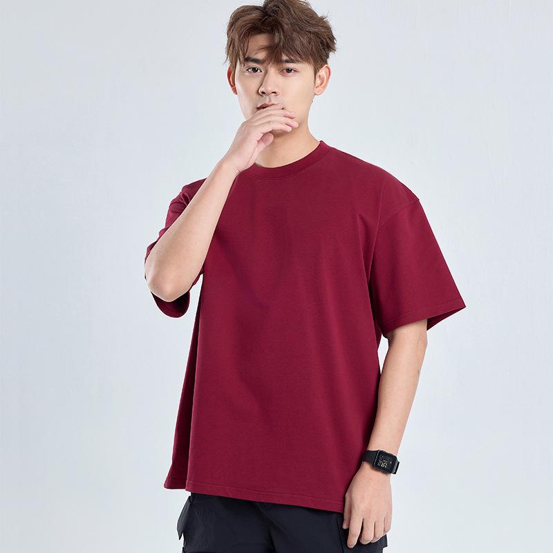 450g Heavyweight Short Sleeve Men's Summer Pure Cotton Tee with Small Collar