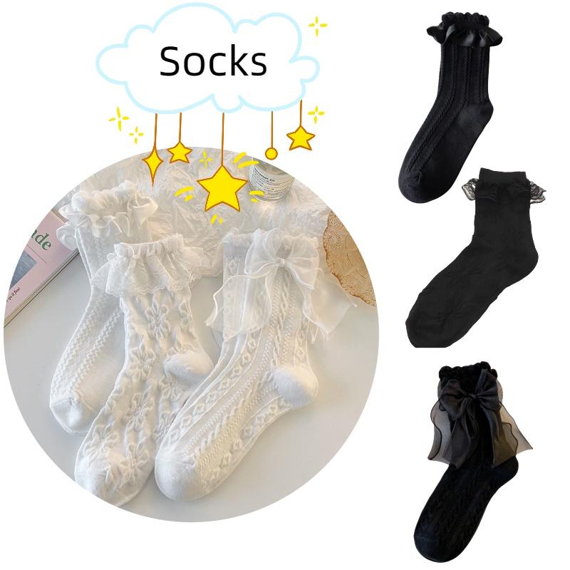 Ins Trend Lolita Spitze Schleife Fee Socken Baumwolle Wadenhoch Süß Und Niedlich