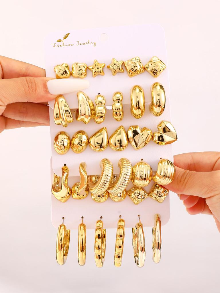 Elegant Geometric Gold Circle Earrings Set - Bold, Creative Design