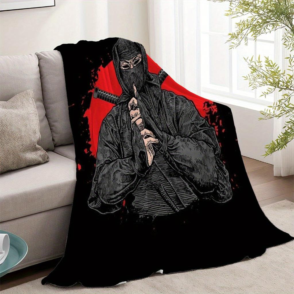 Japanese Ninja Print Flannel Throw Blanket – Cool Anime Streetwear for Home Office Sofa Car Gift