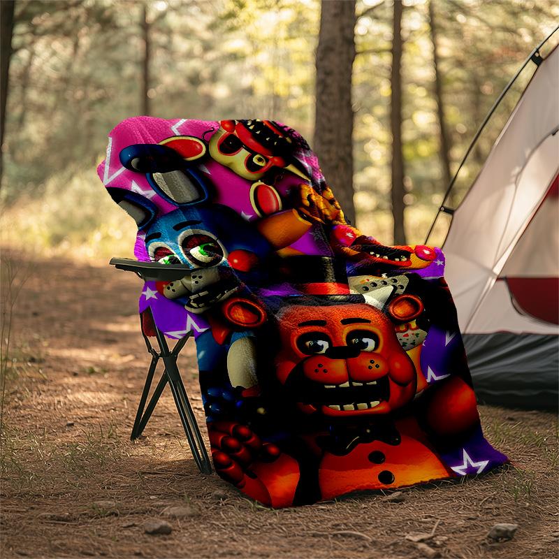 1pc Freddy Bear2 Theme Blanket - Digital Print, Polyester, Cozy for All Seasons, Perfect for Outdoor, Camping, and Travel